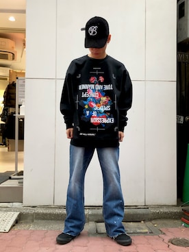「A4A（エーフォーエー）のアイテム（スウェット）」を使った、エンジョウジさん（メンズ・168cm）の秋コーディネート