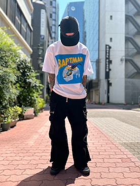 「WHITELAND（ホワイトランド）のアイテム（Tシャツ/カットソー）」を使った、エンジョウジさん（メンズ・168cm）の夏コーディネート