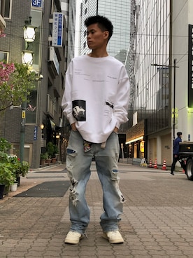 「A4A（エーフォーエー）のアイテム（スウェット）」を使った、エンジョウジさん（メンズ・168cm）の春コーディネート