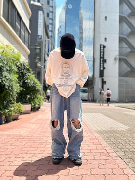 「WHITELAND（ホワイトランド）のアイテム（Tシャツ/カットソー）」を使った、エンジョウジさん（メンズ・168cm）の夏コーディネート