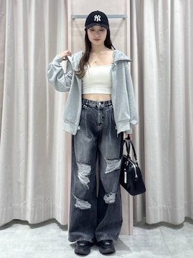 「Heather（ヘザー）のアイテム（キャップ）」を使った、sakikaさん（レディース・163cm）の春コーディネート