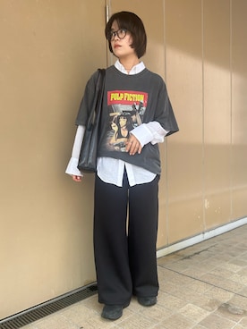 「GOOD ROCK SPEED（グッドロックスピード）のPULP FICTION パルプ・フィクション Tシャツ（Tシャツ/カットソー、グレー系）」を使った、ｋａｋｋｏさん（レディース・164cm）の秋コーディネート