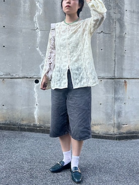「CHARLES & KEITH（チャールズ & キース）のメタルノット ローファー / Metal Knot Loafers（ローファー、グリーン系）」を使った、ｋａｋｋｏさん（レディース・164cm）の夏コーディネート