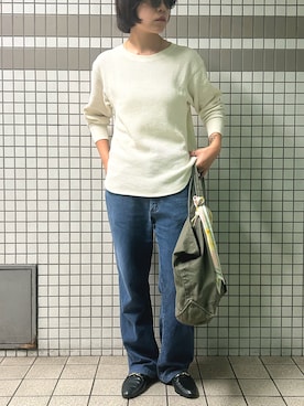 「L.L.Bean（エルエルビーン）のグローサリー・トート（トートバッグ、グリーン系）」を使った、ｋａｋｋｏさん（レディース・164cm）の秋コーディネート