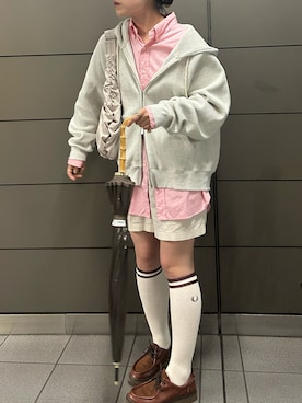 「FRED PERRY（フレッドペリー）の【別注】FRED PERRY / SOCKS（ソックス/靴下、ホワイト系）」を使った、かなこさん（レディース・164cm）の春コーディネート