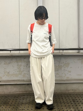 「RANAN（ラナン）のカーブシルエットサイドタックパンツ（その他パンツ、ホワイト系）」を使った、ｋａｋｋｏさん（レディース・164cm）の夏コーディネート