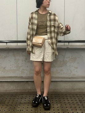 「green label relaxing（グリーンレーベルリラクシング）の［size SHORTあり］シアー チェック シャツ（シャツ/ブラウス、ブラウン系）」を使った、ｋａｋｋｏさん（レディース・164cm）の夏コーディネート