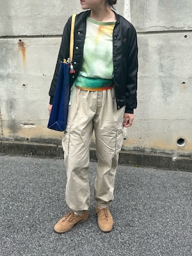 「PAMM（パム）の「たしかにそこにあった夜」のガーゼトップス（シャツ/ブラウス、グリーン系）」を使った、かなこさん（レディース・164cm）の春コーディネート