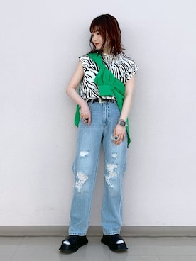「JEANASIS（ジーナシス）のアイテム（スリッポン）」を使った、さ や こさん（レディース・154cm）の夏コーディネート