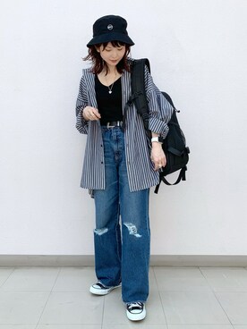 「PBLIM（ページボーイリム）のアイテム（バックパック/リュック）」を使った、さ や こさん（レディース・154cm）の夏コーディネート