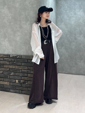 「PAGEBOY（ページボーイ）のサイドタックルーズウラケパンツ/イージーパンツ【4color・2size】（スウェットパンツ）」を使った、さ や こさん（レディース・154cm）の秋コーディネート