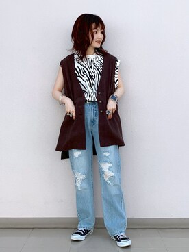 「ごきげんウィーク」｜「アイテム（その他アウター）」を使った、さ や こさん（レディース・154cm）の春コーディネート