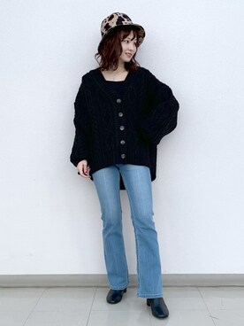 「ケーブルカーディガン」｜「アイテム（ブーツ）」を使った、さ や こさん（レディース・154cm）の秋コーディネート