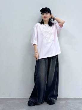 「JEANASIS（ジーナシス）のランダムアウトソールスニーカー/968688（スニーカー）」を使った、さ や こさん（レディース・154cm）の夏コーディネート