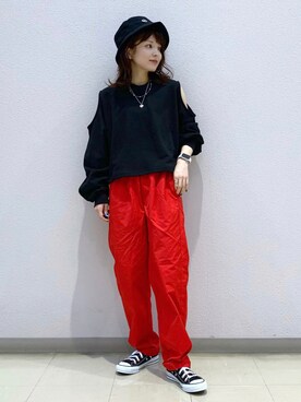 「PBLIM（ページボーイリム）のPAGEBOYLIM/ロゴ刺繍バケットハット2（ハット）」を使った、さ や こさん（レディース・154cm）の秋コーディネート