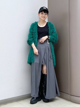 「PAGEBOY（ページボーイ）のモンスターフェザーカーディガン（カーディガン/ボレロ）」を使った、さ や こさん（レディース・155cm）の秋コーディネート