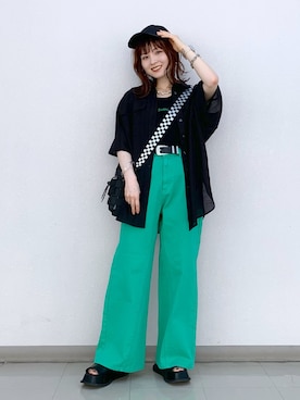 「JEANASIS（ジーナシス）のアイテム（スリッポン）」を使った、さ や こさん（レディース・154cm）の夏コーディネート