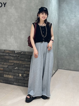 「PAGEBOY（ページボーイ）のサイドタックルーズウラケパンツ/イージーパンツ【4color・2size】（スウェットパンツ）」を使った、さ や こさん（レディース・154cm）の秋コーディネート