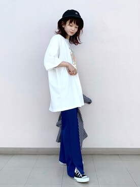 「PBLIM（ページボーイリム）のPAGEBOYLIM/ロゴ刺繍バケットハット2（ハット）」を使った、さ や こさん（レディース・154cm）の秋コーディネート