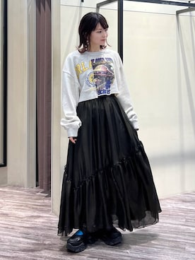 「PAGEBOY（ページボーイ）のリメイクライクショートスウェット（スウェット）」を使った、さ や こさん（レディース・154cm）の春コーディネート