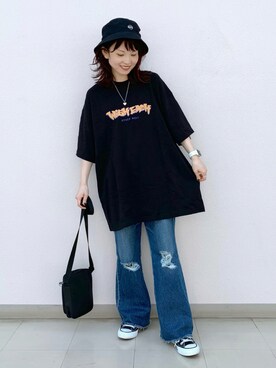 「PBLIM（ページボーイリム）のPAGEBOYLIM/ロゴ刺繍バケットハット2（ハット）」を使った、さ や こさん（レディース・154cm）の夏コーディネート