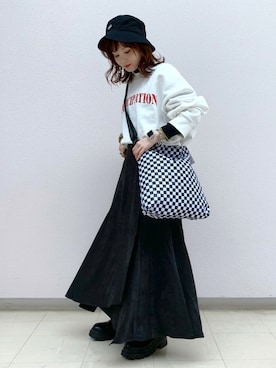 「PBLIM（ページボーイリム）のPAGEBOYLIM/ロゴ刺繍バケットハット2（ハット）」を使った、さ や こさん（レディース・154cm）の秋コーディネート