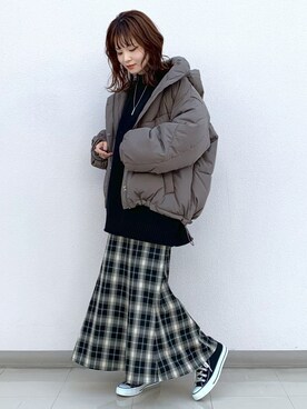 「チェック柄に恋してる」｜「アイテム（ブルゾン）」を使った、さ や こさん（レディース・154cm）の冬コーディネート