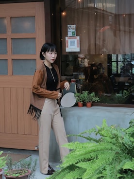 「gracegift（グレースギフト）のアイテム（シューズ、ブラウン系）」を使った、zoeeeさん（レディース・155cm）の秋コーディネート