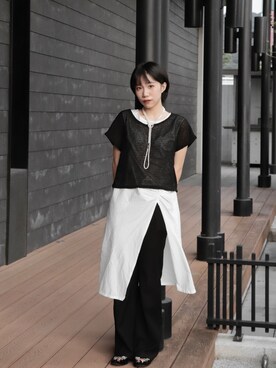 「年繡花のアイテム（シューズ、ブラック系）」を使った、zoeeeさん（レディース・155cm）の夏コーディネート