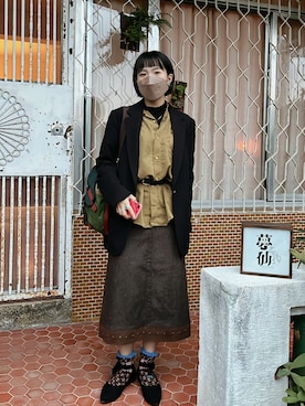 「H&M（エイチ・アンド・エム）のアイテム（テーラードジャケット、ブラック系）」を使った、zoeeeさん（レディース・155cm）の秋コーディネート