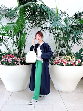 「Te chichi（テチチ）のアイテム（ノーカラーコート）」を使った、Rieさん（レディース・150cm）の春コーディネート