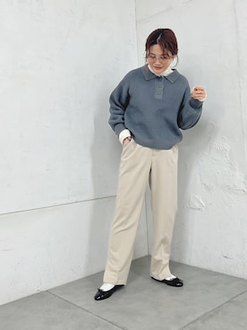 「ハイネックトップス」｜「アイテム（スラックス）」を使った、norico さん（レディース・160cm）の冬コーディネート