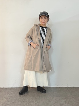 「キャップ女子」｜「アイテム（ステンカラーコート）」を使った、norico さん（レディース・160cm）の冬コーディネート