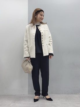 「アイテム（ノーカラージャケット）」を使った、norico さん（レディース・160cm）の冬コーディネート