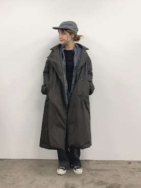 「デニムワンピース」｜「アイテム（ダウンジャケット/コート）」を使った、norico さん（レディース・160cm）の秋コーディネート
