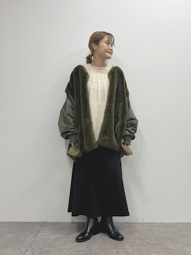 「アイテム（ミリタリージャケット）」を使った、norico さん（レディース・160cm）の秋コーディネート