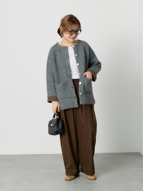 Wフェイスニットノーカラーハーフニットコート（カーディガン/ボレロ