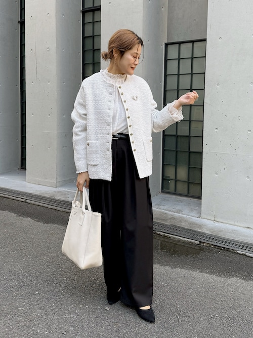 PUAL CE CIN ノーカラージャケット ホワイト　フリーサイズ PUAL CE CIN ノーカラージャケット ホワイト フリーサイズ PUAL CE CIN