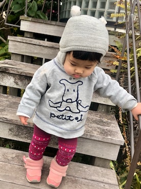 「プチプラミックス」｜「アイテム（ニットキャップ/ビーニー）」を使った、hanamaruさん（キッズ・80cm）の冬コーディネート