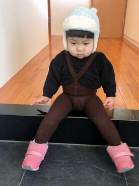 「防寒」｜「アイテム（スウェット）」を使った、hanamaruさん（キッズ・80cm）の冬コーディネート