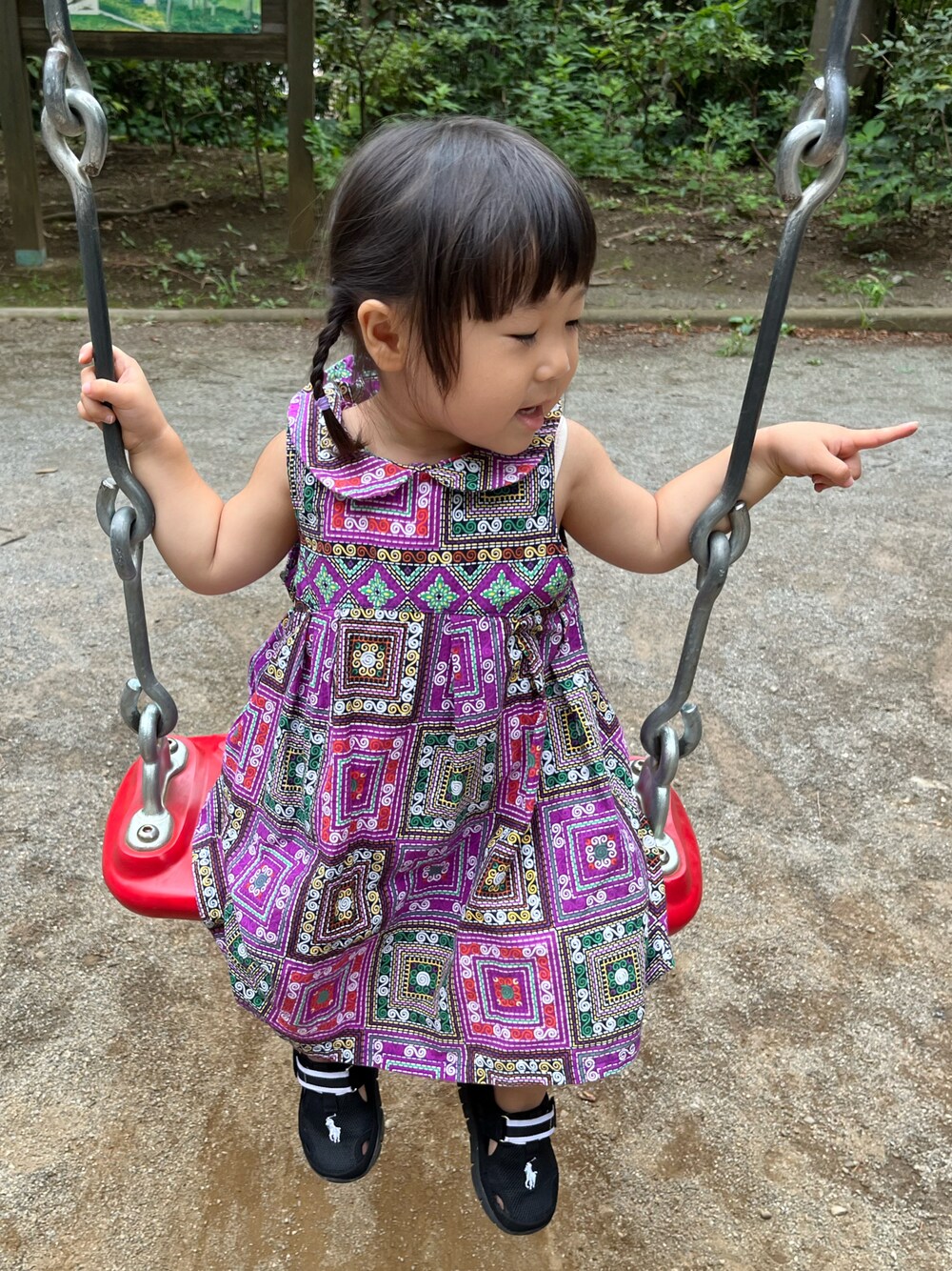 「夏コーデ、ハンドメイド、ハンドメイド子供服、柄、柄ワンピース、ワンピース、ワンピーススタイル、ポロラルフローレン、Polo Ralph Lauren、ノースリーブ、ノースリーブワンピース」｜「Handmadeのアイテム（ワンピース/ドレス、その他）」を使った、hanamaruさん（キッズ・80cm）の夏コーディネートの1枚目の写真