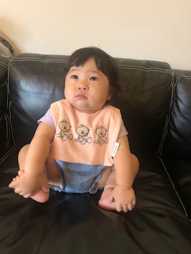 「アイテム（ロンパース、パープル系）」を使った、hanamaruさん（キッズ・70cm）の夏コーディネート