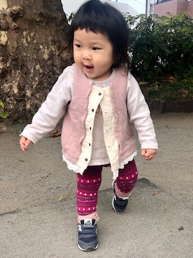 「アイテム（レギンス/スパッツ、レッド系）」を使った、hanamaruさん（キッズ・70cm）の秋コーディネート