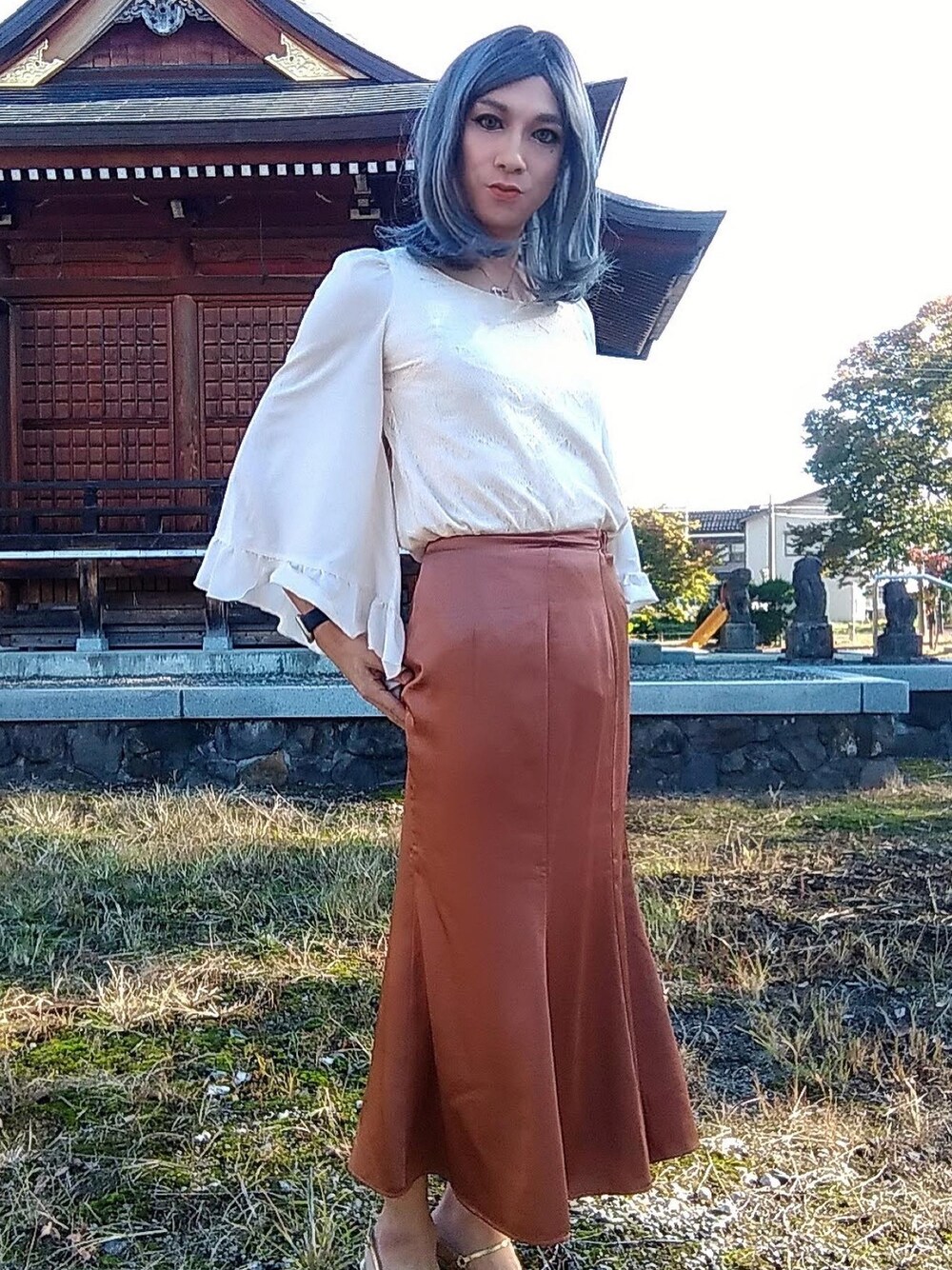 「女装、CECIL McBEE、RESEXXY、秋コーデ、おしゃれさんと繋がりたい」｜「CECIL McBEEのアイテム（Tシャツ/カットソー、ホワイト系）」を使った、西村らんさん（メンズ・170cm）の秋コーディネートの1枚目の写真