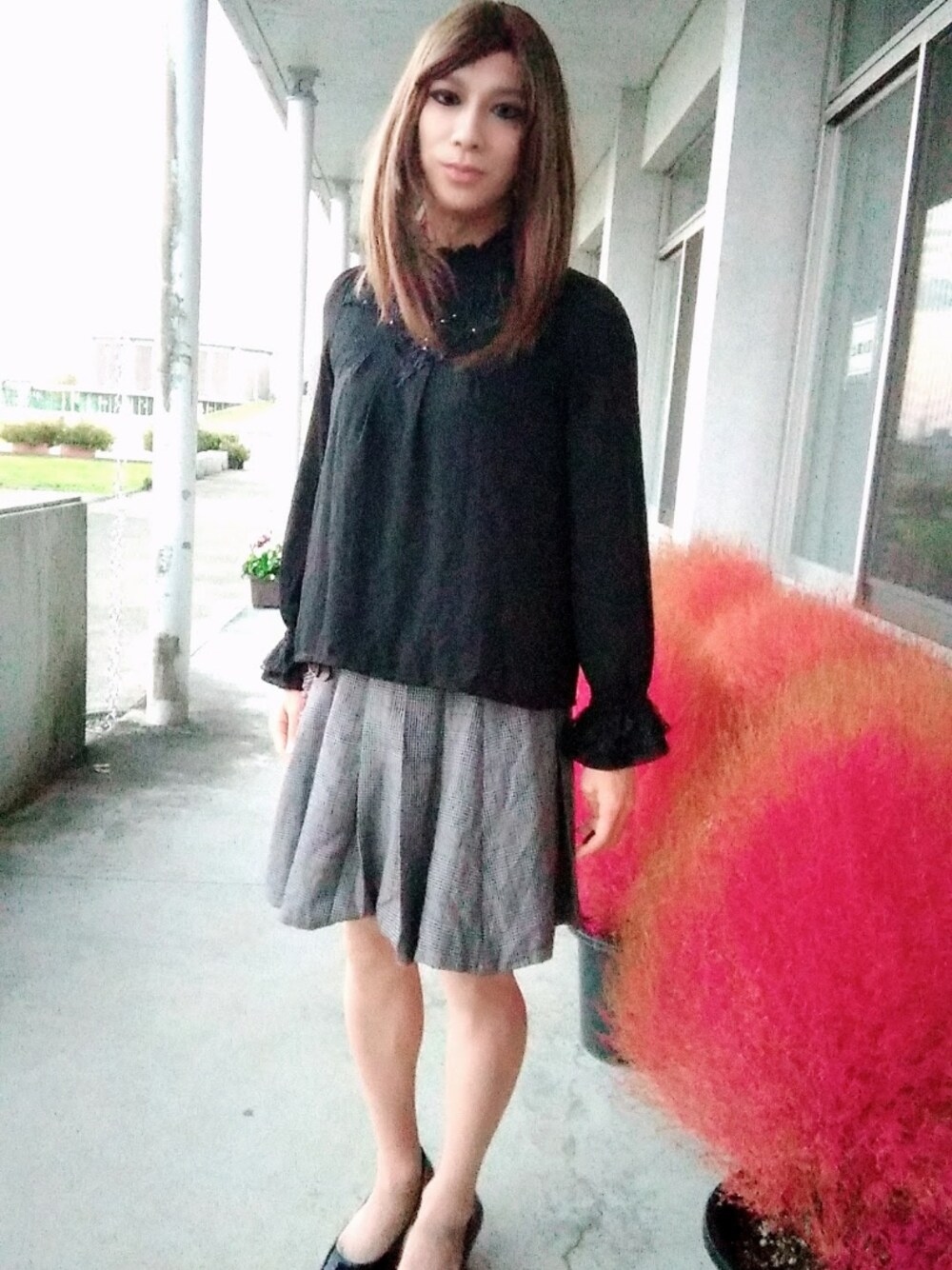 「秋のコーデ、女装、axes femme」｜「axes femmeのバイカラーキュロット（その他パンツ、ブラウン系）」を使った、西村らんさん（メンズ・170cm）の秋コーディネートの1枚目の写真