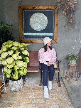 「ZOZO（ゾゾ）のスリムテーパードデニムパンツ［WOMEN］（デニムパンツ）」を使った、runさん（レディース・152cm）の春コーディネート