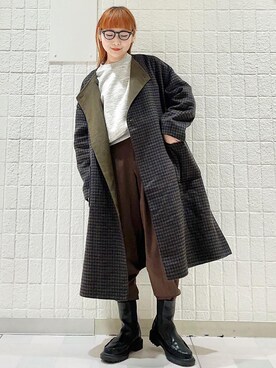 「KBF（ケイビーエフ）のアイテム（ノーカラージャケット）」を使った、namuさん（レディース・155cm）の冬コーディネート
