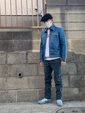「DIESEL（ディーゼル）のアイテム（ライダースジャケット）」を使った、ひろさん（メンズ・177cm）の冬コーディネート