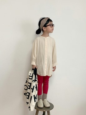 「アイテム（レギンス/スパッツ、レッド系）」を使った、momono13さん（キッズ・110cm）の秋コーディネート