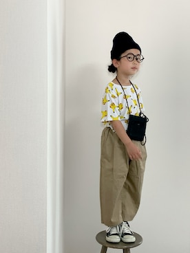 「H&M（エイチ・アンド・エム）のアイテム（Tシャツ/カットソー、ホワイト系）」を使った、momono13さん（キッズ・110cm）の夏コーディネート